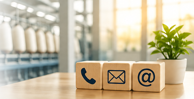 Contact icons for telephone, email and online enquiries